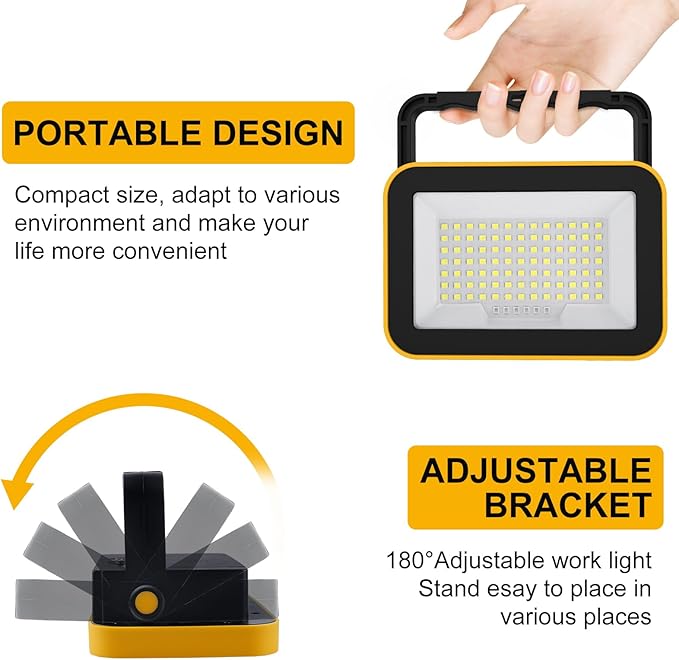 2 Pack 40W Rechargeable Work Light, 2400LM LED Work Light Battery Powered, Portable Flood Light with Stand Waterproof Job Site Lighting for Camping, Fishing, Hiking, Car Repaire with Emergency
