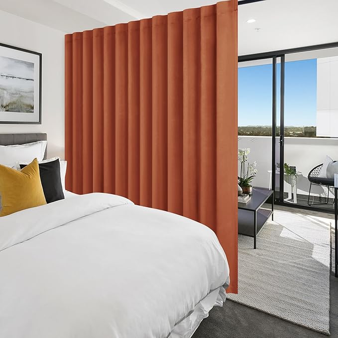 Hiasan Fall Patio Sliding Room Divider Door Curtains - Extra Wide Privacy Room Thermal Insulated Blackout Curtain with Back Tab & Rod Pocket for Bedroom Partition(100 x 108 Inches, Burnt Ochre)