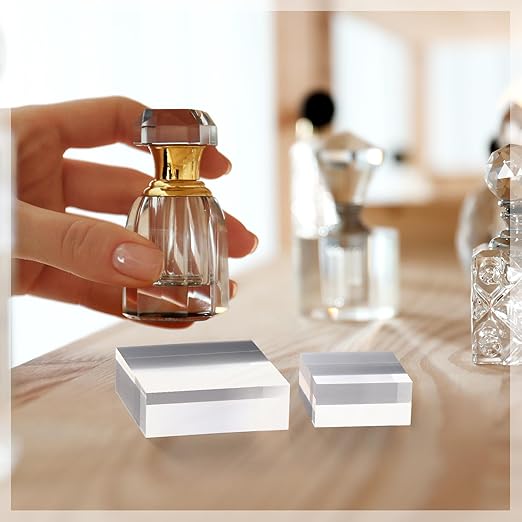 Vicenpal 8 Pcs Acrylic Square Display Block Clear Polished Cube Jewelry Stand Solid Acrylic Pedestal Stand Crystal Ring Showcase Holder Display Base for Riser(3 x 3 x 1 Inch, 2 x 2 x 1 Inch)
