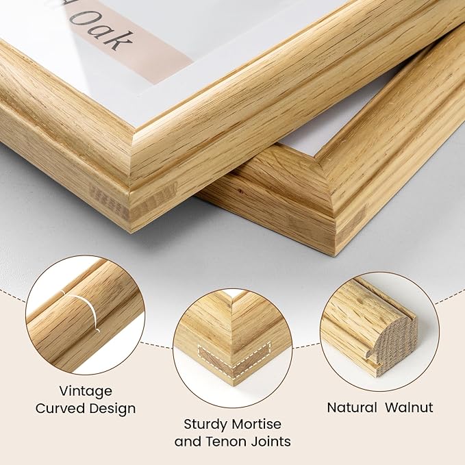 Natural Oak 12x18 Picture Frames Mat to 9x12 Picture Display,Original Wood Handcrafted Certificate Frame,Wooden Frame 12x18 with Tempered Glass Graduation Family Wedding Photo Wall Mounted