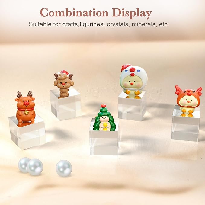 Acrylic Base 20 Pieces Acrylic Blocks for Display 1 X 1 X 1 Inch Square Riser Display Stands Trophy Base Pedestal Stands Clear Cube for Trophy Jewelry Props Food Party Crafts