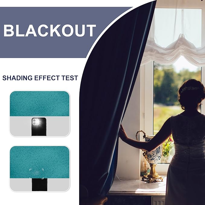 JIUZHEN Blackout Curtains for Bedroom - Thermal Insulated Room Darkening Rod Pocket Curtains for Living Room, Set of 2 Panels with Tiebacks, 38 x 84 Inch Length, Turquoise