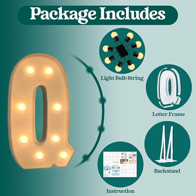 Marquee Letters 3 Feet Tall, 3FT Large Light up Letters Q, Big Sign Q with Warm White Light for Birthday Wedding Proposal Engagement Graduation Party Backdrop Decorations