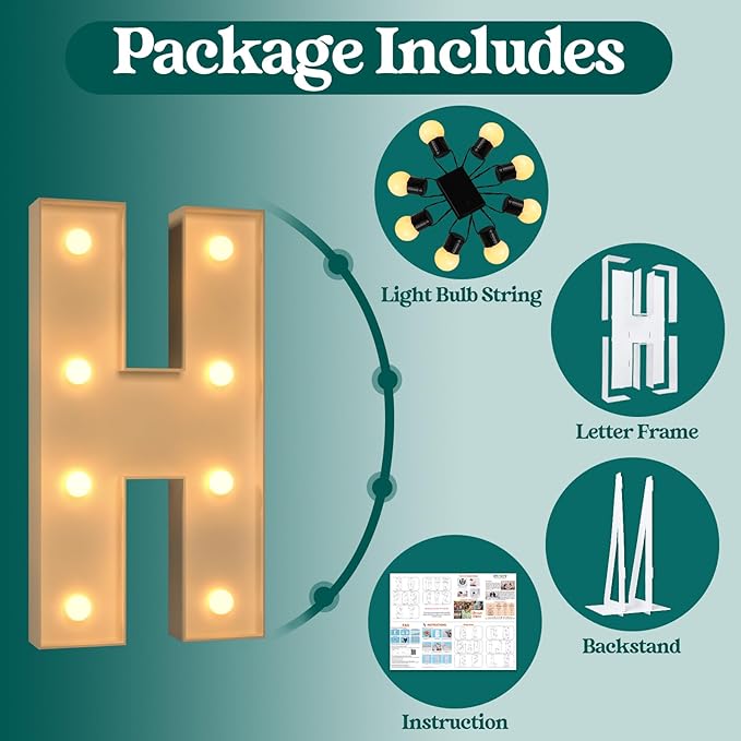 Marquee Letters 3 Feet Tall, 3FT Large Light up Letters H, Big Sign H with Warm White Light for Birthday HOCO Wedding Proposal Engagement Graduation Party Backdrop Decorations