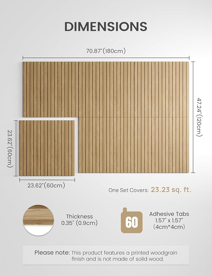 Large Felt Bulletin Board,Cork Board Alternative 70.87'' x 47.24'' Art Acoustical Wall Panels-6 Pack with 60 Adhesive Tabs,for Recording Studio/Home Offices-Natural Oak/Slat