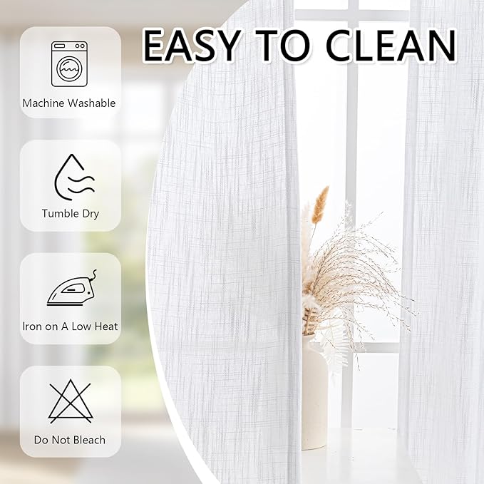 MYSKY HOME Floor to Ceiling Curtains 102 Inches White Sheer Window Drapes 2 Panel Sets Pinch Pleated Draperies Linen Look Boho Fabric, Soft Cotton Blend Light Filtering for Living Room, 40" x 102"