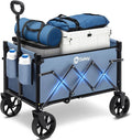 Sekey Wagon Cart with Wheels with 220LBS Capacity,Heavy Duty Wagon Carts Foldable with Drink Holders,Lightweight Utility Portable Cart for Grocery, Shopping, Garden, Camping. Blue