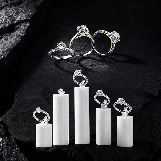 Oirlv Acrylic Jewelry Display Stand Ring Showcase Display Holder 7 PCS Rings Stand (White)