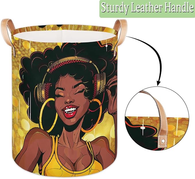 Women African Laundry Basket Foldable Laundry Baskets With Leather Handles for Bedroom Bathroom Toys Decorative Basket