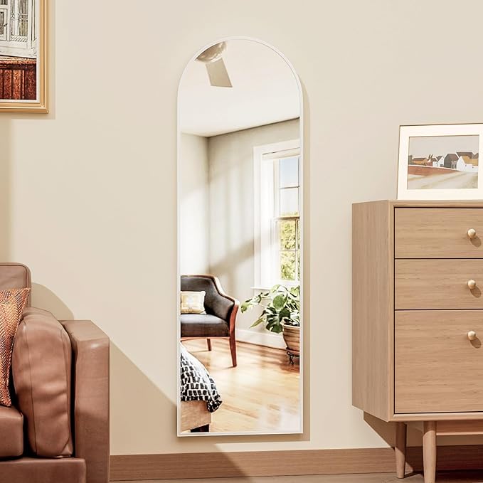 Full Length Door Mirror, Wall Mounted Wall Mirrors, 50"X16" Arched Behind Door Mirror for Use in Living Rooms, Rooms, Bedrooms, Cloakrooms, etc. Durable & Stylish Home Decor (White)