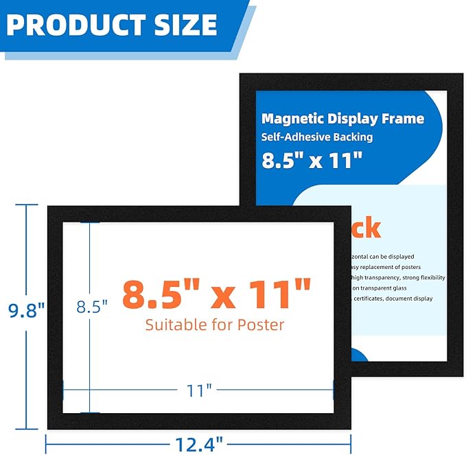 Magnetic Frames for Refrigerator, 20 Pack Double Sided Magnetic Sign Holder 8.5 x 11 for Display Picture Paper Document Flyer Page, Reusable Adhesive Frames for Walls Door Window Glass