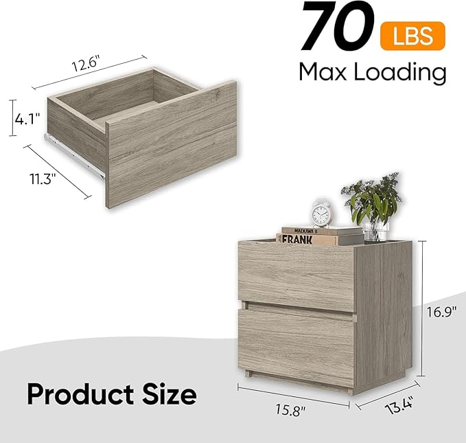 furtble Stackable 2-Drawer Dresser, Multi-Purpose Storage Closet Cube for Bedroom, Country Style Storage Cabinet for Entryway, Nightstand Sofa Beside Table Drawer Chest, 15.8 in, Grey Oak