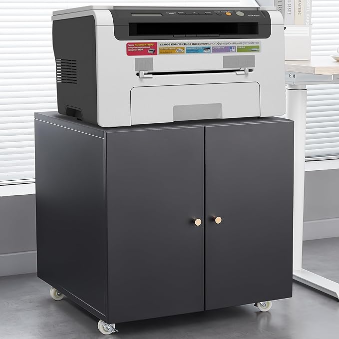 Print Mobile Printer Stand, Rolling Filing Cabinet, Lateral Office Filing Cabinet fits A4 or Letter Size for Home Office (Black, H23.62)