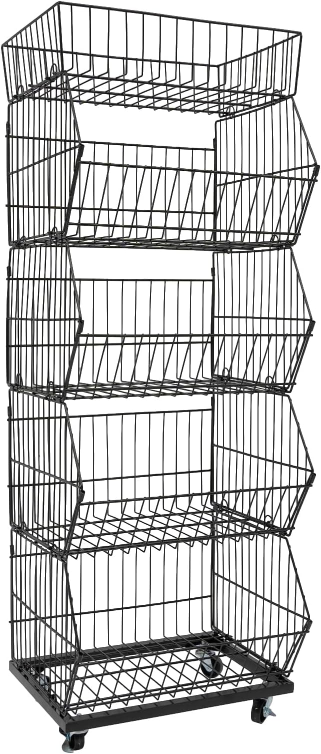 5 Tier Retail Display Rack, Rolling Storage Rack 5 Layers 18.9*17.72*55.12in Metal Display Shelf Fruit Vegetable Snack Basket Storage Supplies for Home Store Market (Black, 48*45*140cm)