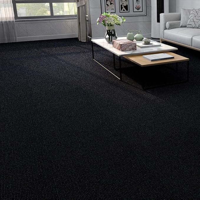 Carpet Tile 24” X 24” Self Adhesive Carpet Floor Tiles Anti-Slip Reusable Carpet Squares Peel and Stick Carpet Floor Tile Easy Install DIY for Bedroom Living Room (11, Black)