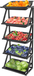 5 Tiers Retail Display Rack, Single Row Commercial Market Shelf Fruit and Vegetable Basket Stand Rack Set Snack Pantry Shelf Unit for Kitchen, Office, Store