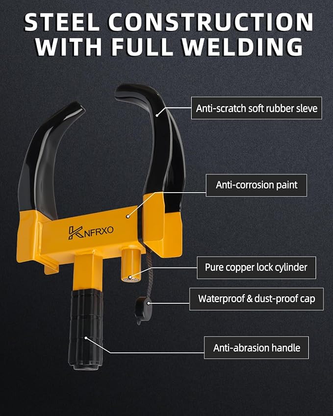 Heavy Duty Security Trailer Wheel Lock Tires Anti Theft for Car SUV Boat Motorcycle Golf Cart Great Deterrent Bright Color with 3 Keys (Black-Yellow) Wheel clamp Lock