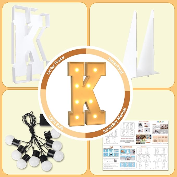 imprsv Marquee Light Up Letters, 3FT Marquee Letters for Birthday Baby Shower Wedding Decorations Light Up Letters for Engagement Party Decor, Large Marquee Letters for Party Decorations, Letter K