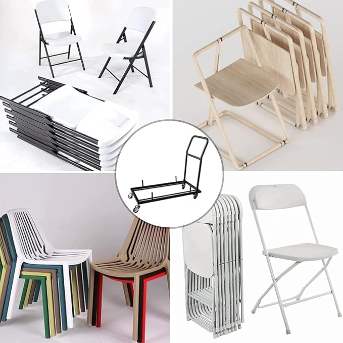 Multi-Function Folding Chairs Rack Dolly, Commercial Grade Steel Frame, Storage and Transport Cart for Plastic Resin and Wood Folding Chair