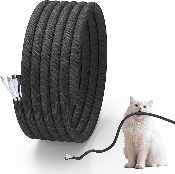 Cord Protector from Pets no Chew, 20FT-1/2inch Cord Managment Cable and Wire Protector from Rabbits, Cats and Other Pets Black