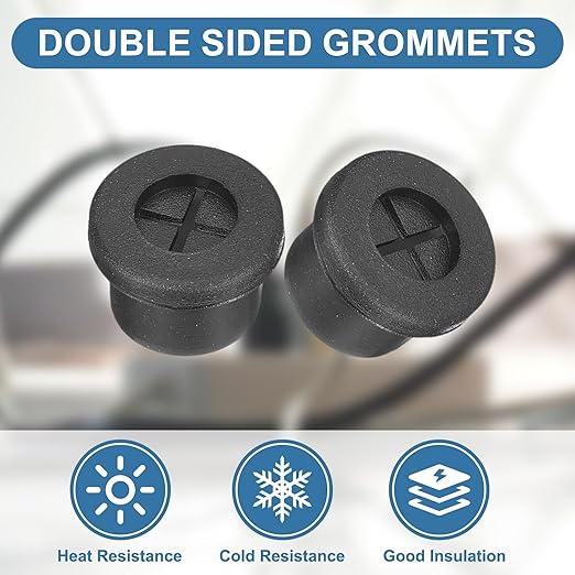 uxcell 6Pcs Cable Cord Grommet, 1/2"(12mm) Rubber Desk Grommets Wire Pass Through Hole Cover with Marked Cable Ties for Home Office Cable Wire Protection, Black