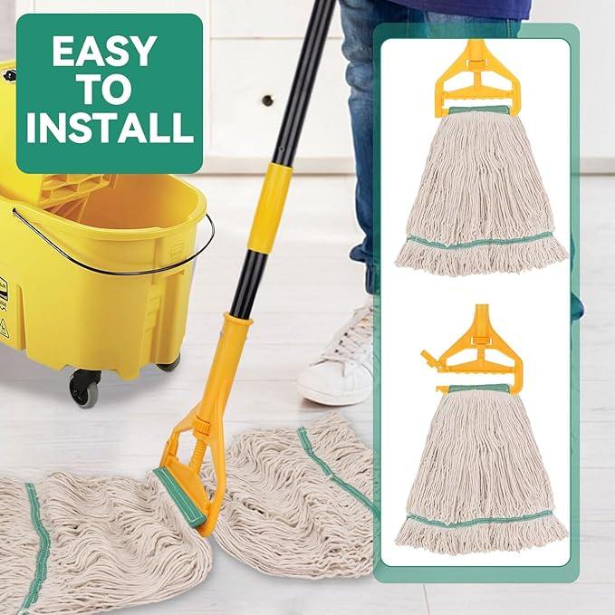 Commercial Heavy Duty Mop Heads Replacement: 3 Packs 20oz Industrial Wet Mop Head for Floor Cleaning - Commercial Products Looped End String Head Refills