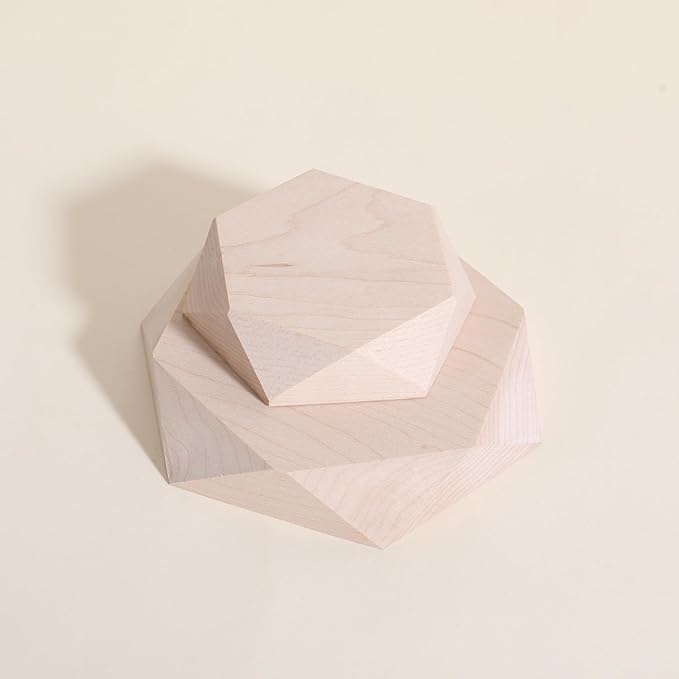 GemeShou 2pcs Wooden Jewelry display tray, Hexagon jewelry display riser, Jewelry retail shop photography props【Beech Hexagon tray-2pcs】