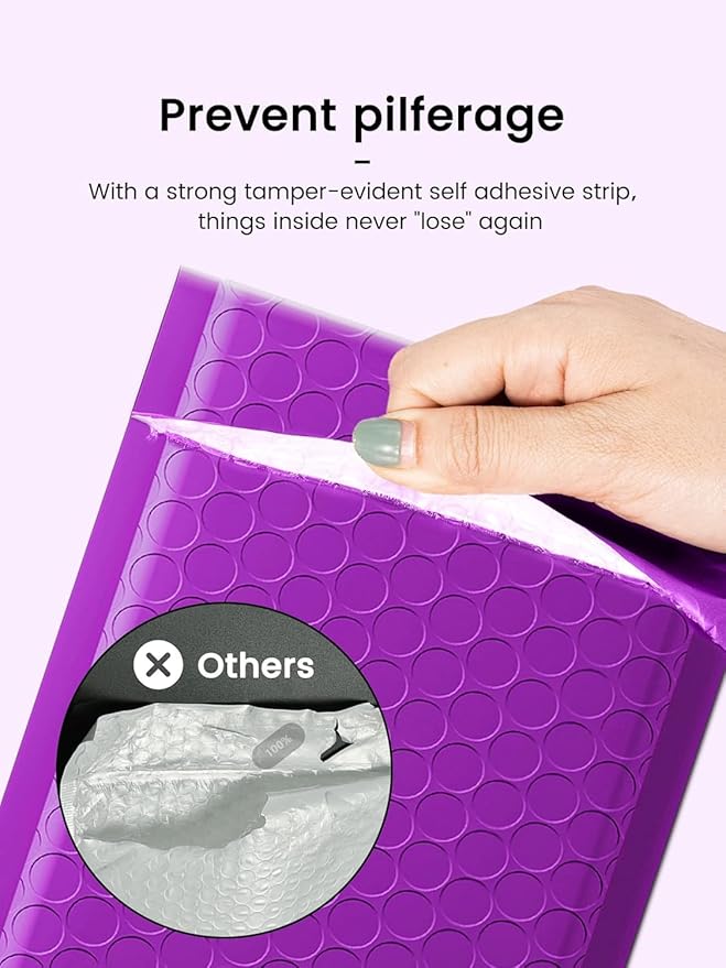 GSSUSA Purple Bubble Mailers 8.5X12 Inches 500 Pack, Padded Poly Bubble Mailer, Large padded Envelopes Strong Adhesion Bubble Envelopes,Self-Seal Mailing Envelopes for Small Business,Package Supplies