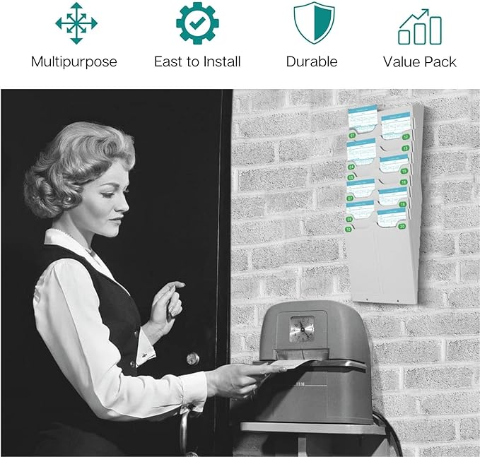 Flexzion Time Card Holder Wall Mount Expandable Time Clock Rack Double Row 20 Slot Rack Card Holder for 7 x 3.46-Inch Timesheets for Attendance Payroll Employee Assignment in Out Timecard Rack, Gray