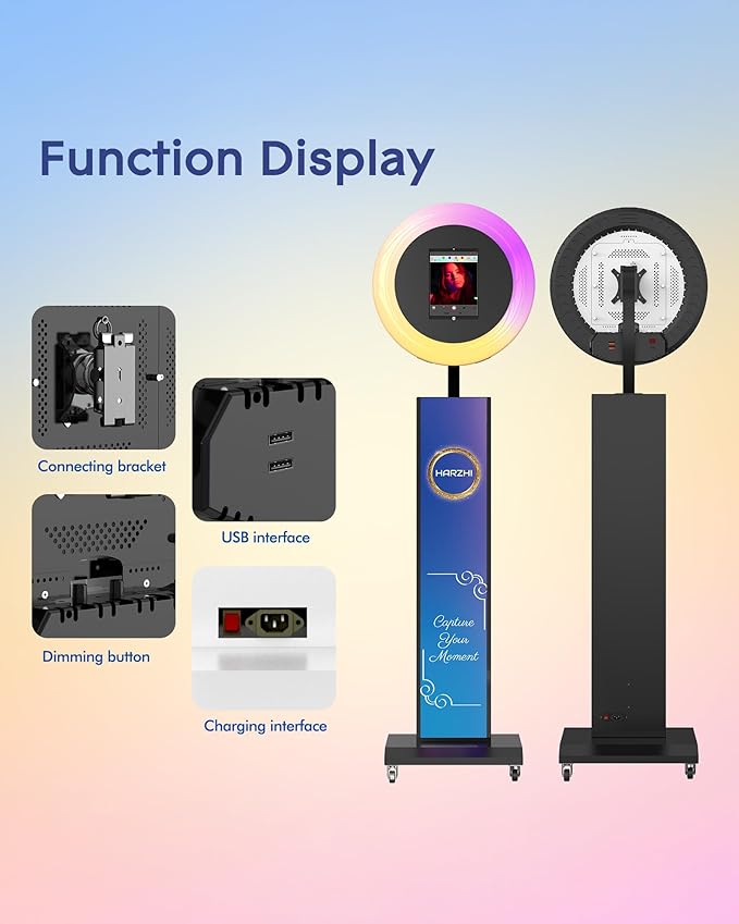 HARZHI Portable Photo Booth Compatible with Ipad, Large Lightbox Ipad Photo Booth for Christmas Wedding Party Provide ChackTok Software APP VIP, Free Custom Logo, Flight Case