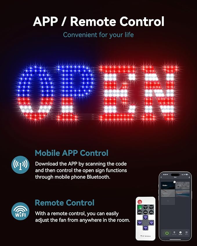 Open Sign for Business, 30"x10" Jumbo Open Sign with Timer and Remote Control, Dynamic Light Modes Led Signs for Storefront Window Bar Salon Cafes Retail Shops US Flag