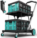 Beyond Collapsible Shopping Cart on Wheels, Shopping Cart with 2 Storage Crates, 2-Tier Multi Functional Utility Cart for Grocery/Warehouse/Office/Supermarket - Blue