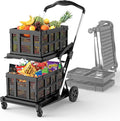 TOOLIOM 2-Tier Collapsible Shopping Cart with Brake Wheels & 2 Folding Baskets, Multi-Use Mobile Trolley for Grocery, Luggage & Office