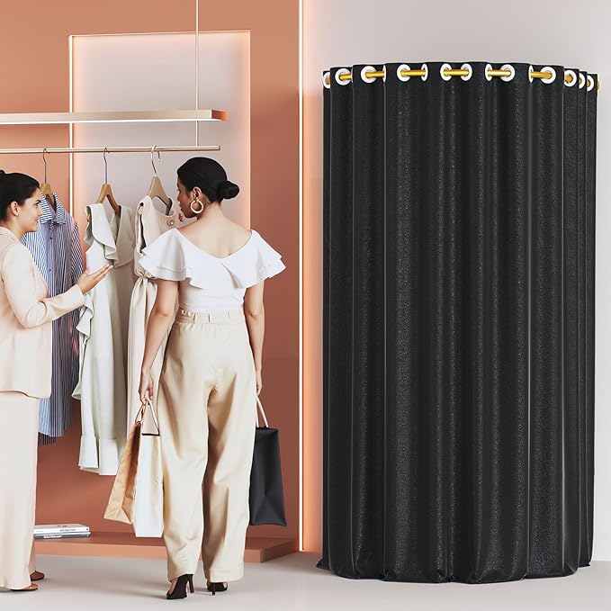 39.37 Clothing Store Fitting Room, U-Shaped Fitting Rooms with Blackout Curtain & Gold Rod, Portable Changing Room for Clothing Store, Mall, Boutique, Office