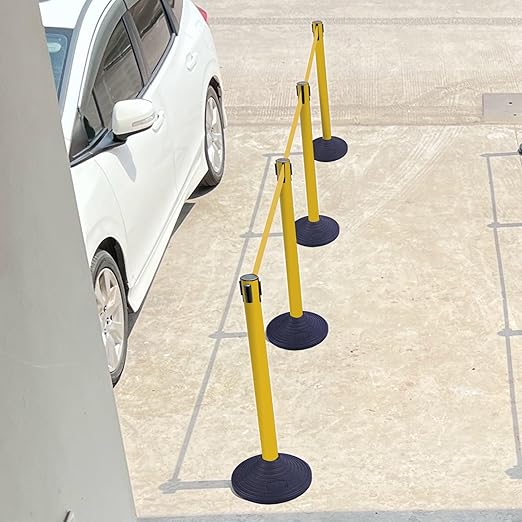 OangeStar 6 Packs Crowd Control Stanchions w/10ft Retractable Belt, Crowd Control Barriers Set w/1 Sign, Rubber Base, Ideal for High Traffic Areas, Queue Management