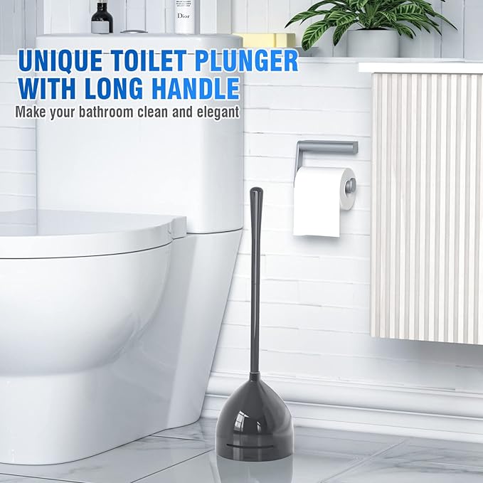 uptronic 2 Pack Toilet Plunger with Holder, Unique Plunger with All-Angle Design, Plungers for Bathroom for 5.7-inch Toilet Drain, Toilet Plunger Heavy Duty (Grey)