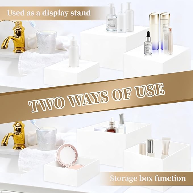 Extra Large Buffet Risers Set, 10" 12" 14" White Acrylic Food Risers for Buffet Table, Display Stand Shelf with Hollow Bottoms for Catering Dessert Collectibles Jewelry Figures Show (White)