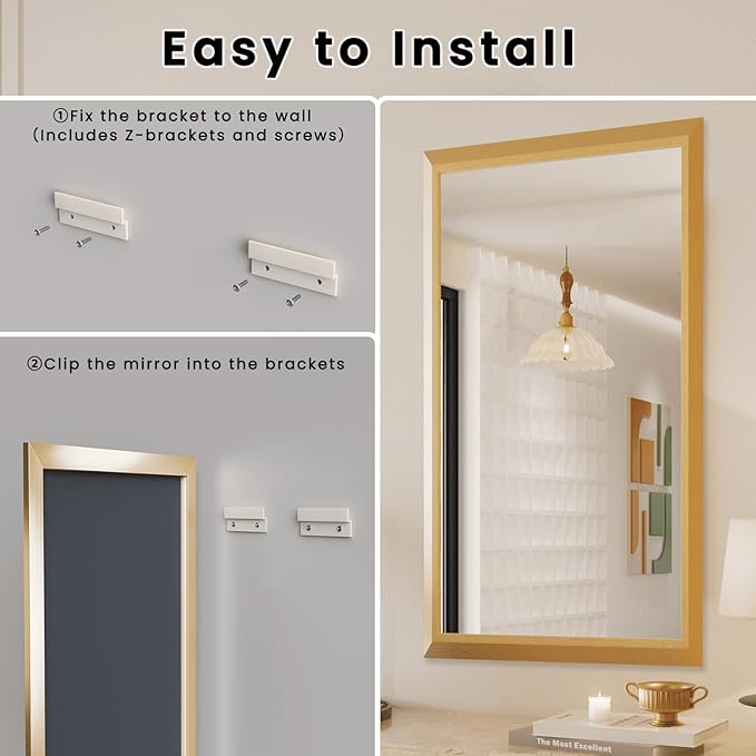 Amorho Bathroom Mirror, 60x36 Inch Golden Thick Metal Framed Wall Mirrors for Over Sink, Wall-Mounted Mirrors Perfect for Bedroom, Living Room, Entryway, Rectangle (Horizontal/Vertical).