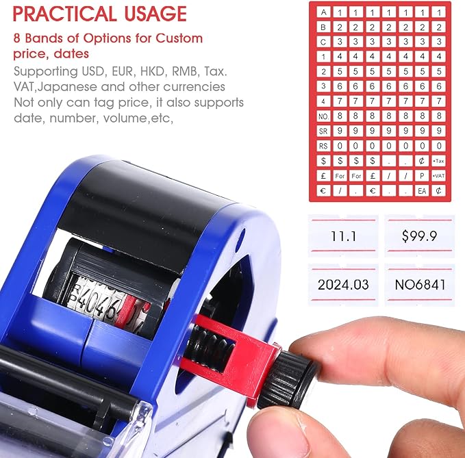 2 Pack Pricing Gun - 8 Digits Price Tag Gun with 8000 Labels & 4 Ink Rollers Kit Blue Pricing Label Maker for Retailer,Supermarket (Blue)