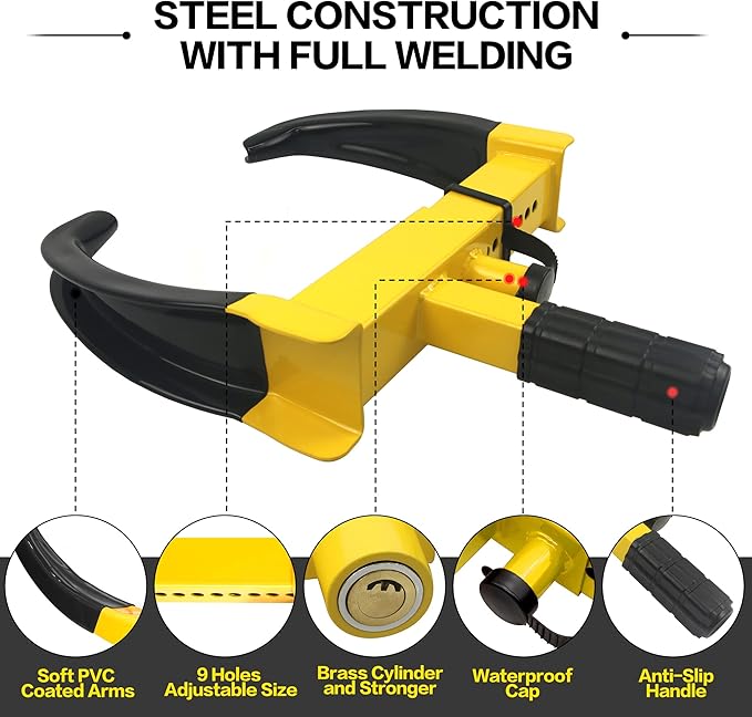 KAYCENTOP Universal Wheel Lock Clamp Anti Theft Trailer Locks Fit Most Vehicles Max 11" Tire Width Security Tire Boot Lock for Trailers SUV Boats ATV's Motorcycles Golf Cart 2 Packs 6 Keys Alike