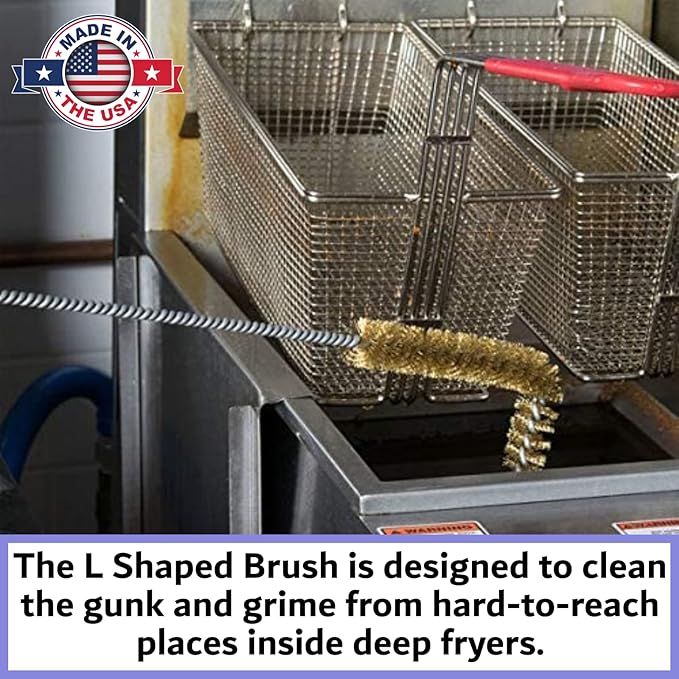 4-Pack Deep Fryer Cleaning Brush – L-Shaped High-Temp Commercial Kitchen Tool - Heavy Duty Brass Bristles - Heat Resistant to 750F - Deep Fryer Cleaner - Made in USA by FryOilSaver Co. B53C