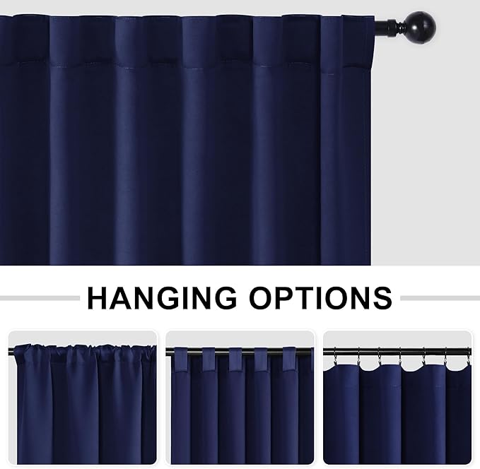 Hiasan Patio Sliding Room Divider Door Curtains - Extra Wide Privacy Room Thermal Insulated Blackout Curtain with Back Tab & Rod Pocket for Bedroom Partition(100 x 108 Inches, Navy Blue)