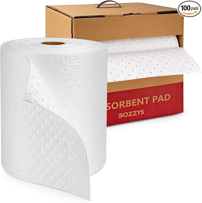 Oil Absorbent Pads Roll | 16"x20" Oil-Only Spill Mat 100-Pack | Industrial Spill Control for Oil & Fuel(16 Gal/Box) | Repels Water Absorbing Rolls