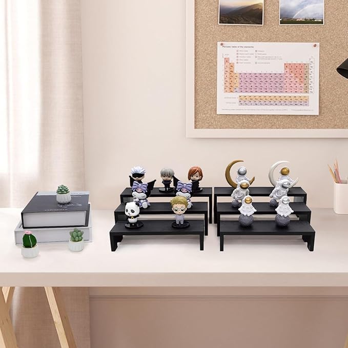 4 Set 12Pcs Black Display Riser for Vendors Event Wood Risers Cupcake Stand 3 Tier Racks Decor Stands Perfume Organizer Dessert Stands for Party