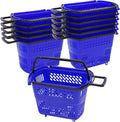 12PCS Plastic Shopping Basket with Handles & Wheels, 35L Rolling Shopping Carts, Grocery Basket with 4 Wheels and Handle, Portable Shopping Baskets for Retail Stores, Supermarkets (12PCS - Blue)