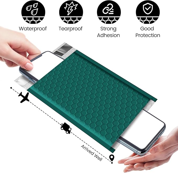 Fuxury Bubble Mailers 4x8" 800 Pack Forest Green Bubble Mailer Bulk Usable Size 4x7" Padded Envelopes Waterproof Shipping Envelopes Padded Mailers for Small Business Mailing #000