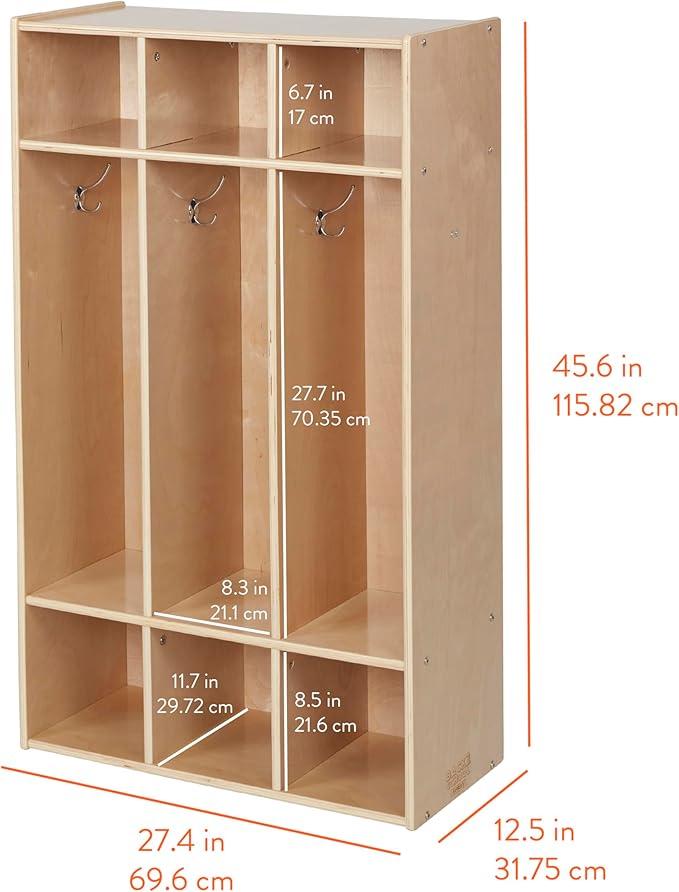 Sleekline 3-Section Coat Locker, Kids Furniture, Natural