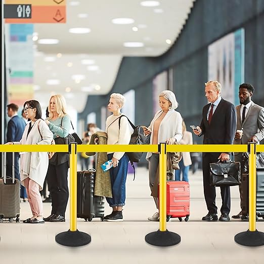 6 Pack Crowd Control Barriers Stanchions with 10 ft Retractable Belts - Heavy-Duty Base Stanchions for Queue Management in Airports, Theaters, Hotels, and Retail Stores(Yellow, 6 Pack)