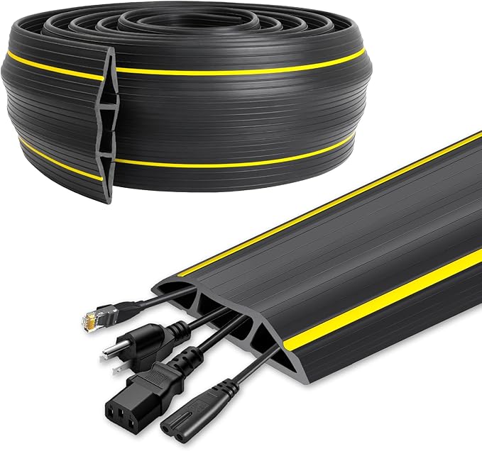 20 Ft Heavy Duty Floor Cord Cover Cable Protector, 3 Channels Protect Cords and Prevent a Trip Hazard— Conceal Wires at Home, Office, Warehouse, Workshop, Concerts