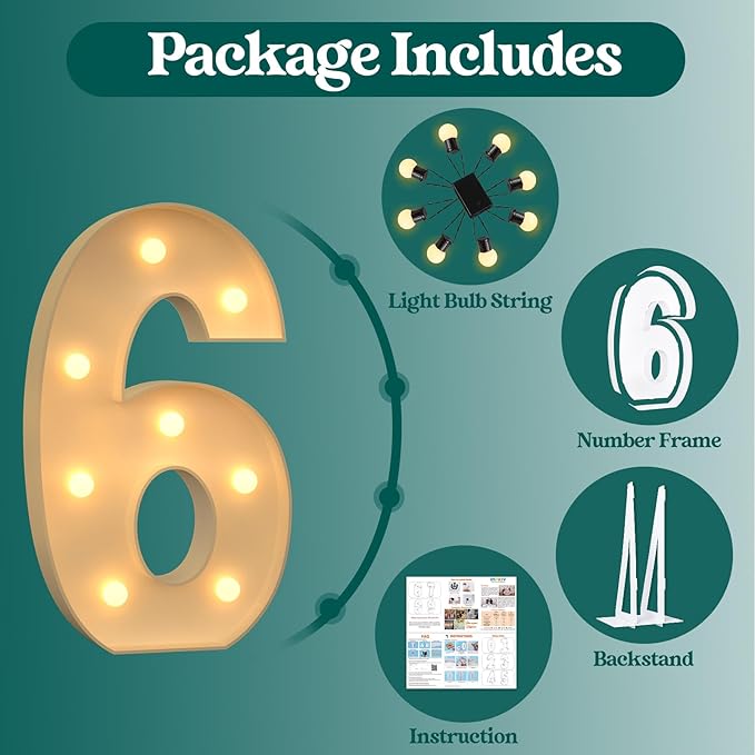 3FT Marquee Numbers, Light Up Numbers 6 for 6th 16th 36th Birthday Decorations, Big Numbers for Party Decorations, Large Light Up Numbers for Party Decor DIY Pre-Cut Foamboad Mosaic Numbers